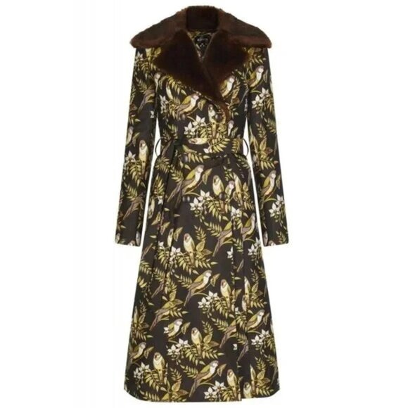 NWT Bright & Beautiful Collectif Caron in Brown Bird Jacquard Coat L / US 10 - Picture 1 of 11